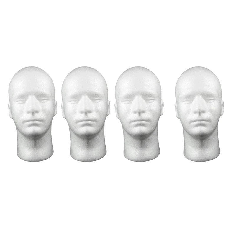 

4Pcs Foam Male Head For Headsets Hairpiece F/Salon Male Styrofoam Foam Mannequin Wig Head