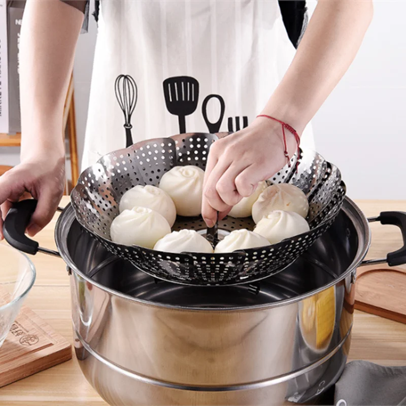 

Steaming Tray Basket Kitchen Cookware Stainless Steel Steaming Rack Basket Foldable Fruit Vegetable Holder Drainer Dish Steamer