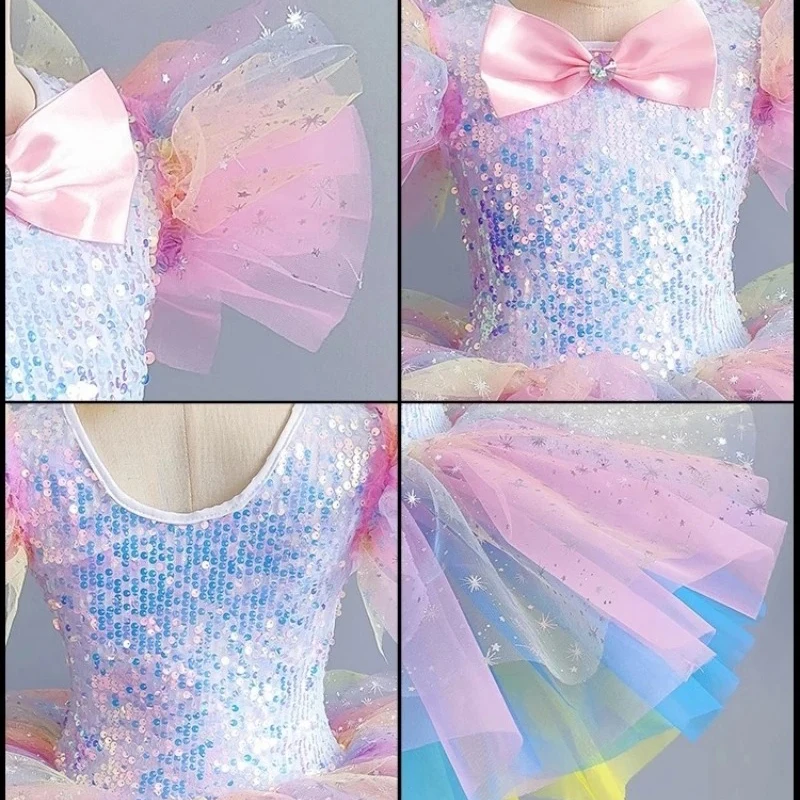 Детское балетное платье семь цветов детское принцессы с блестками для девочек