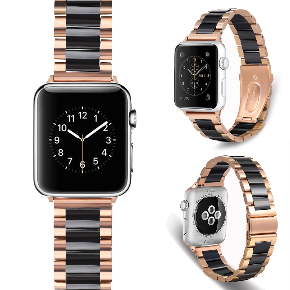 Metal+Ceramic Strap For Apple watch 49mm 45mm 44mm 42mm 41mm 40mm Stainless Steel Bracelet Belt iWatch UItra 8 7 6 5 4 3 SE band