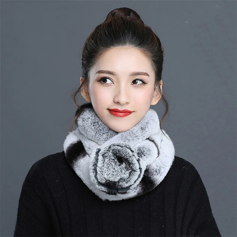 2023 New Winter Women's Russian Warm Luxury Fur Natural Rex Rabbit Hair Fashion Large Elastic Soft Thickened Warm Fur Scarf