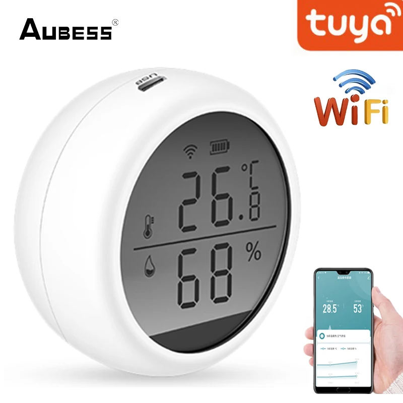 

Newest Smart Temperature Humidity Sensor Detector WIFI Thermometer Indoor Hygrometer Works With Support Tuya Alexa Google Home
