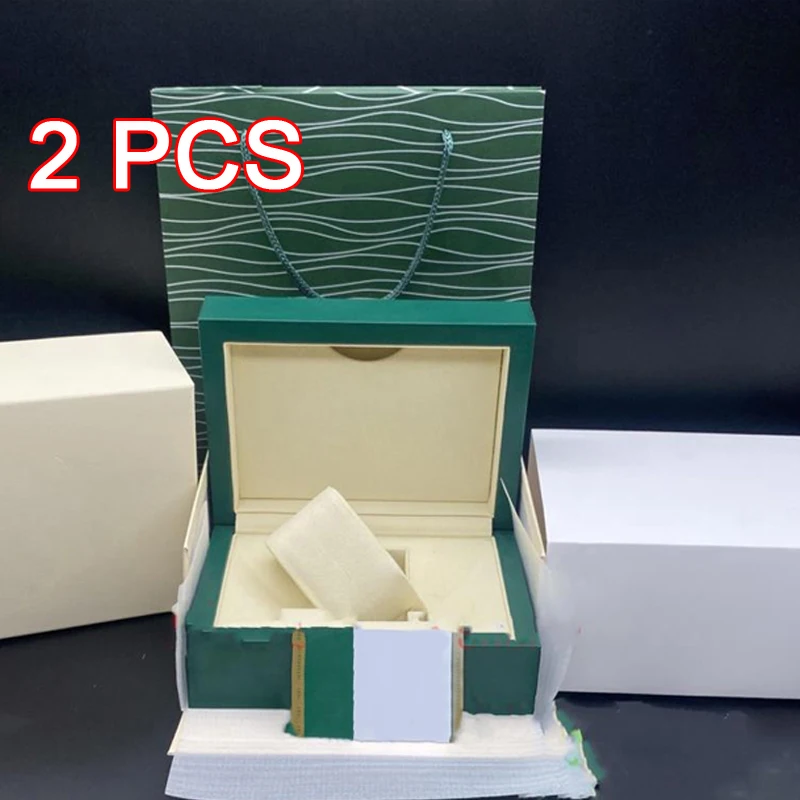 

2022 Luxury Green Wooden Original Watches Box Men Wristwatch Boxes Gift Certificate Handbag Brochure Bag