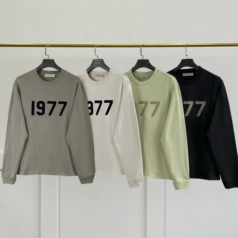 

Fashion essentials flocking letter long sleeve T-shirt autumn and winter men and women 1977 tide brand sports loose plus size