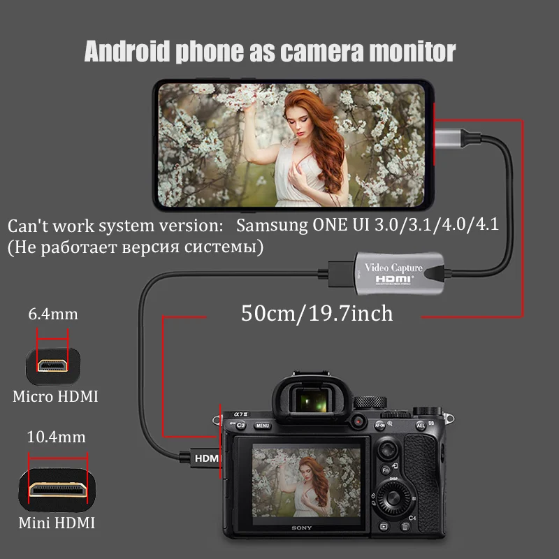 BFOLLOW Android Phone Tablet as Camera Monitor Camcorder HDMI Adapter for Vlog Youtuber Filmmaker DSLR Video Capture Card