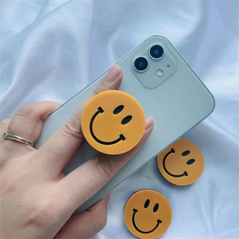 

Cartoon Smiley Phone Holder Griptok Acrylic Drop Glue Support Bracket Foldable Phone Grip for IPhone Samsung Phone Accessories