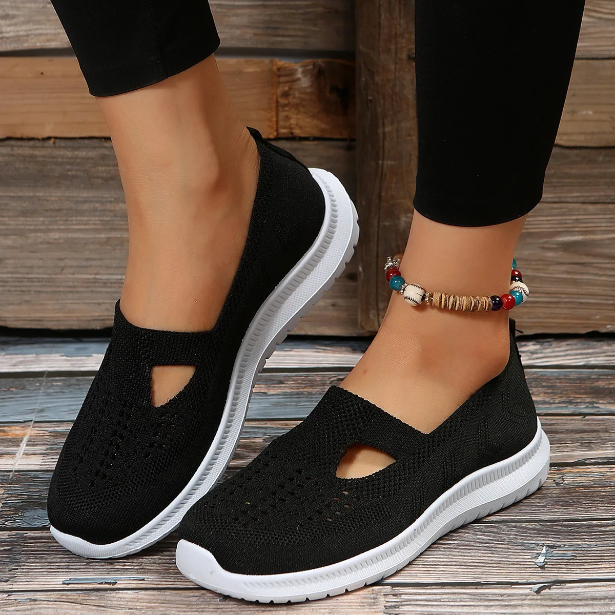 Soft Bottom Knitted Solid Color Flat Shoes for Women Summer Breathable Mesh Slip on Sandals Woman Non Slip Light Casual Loafers