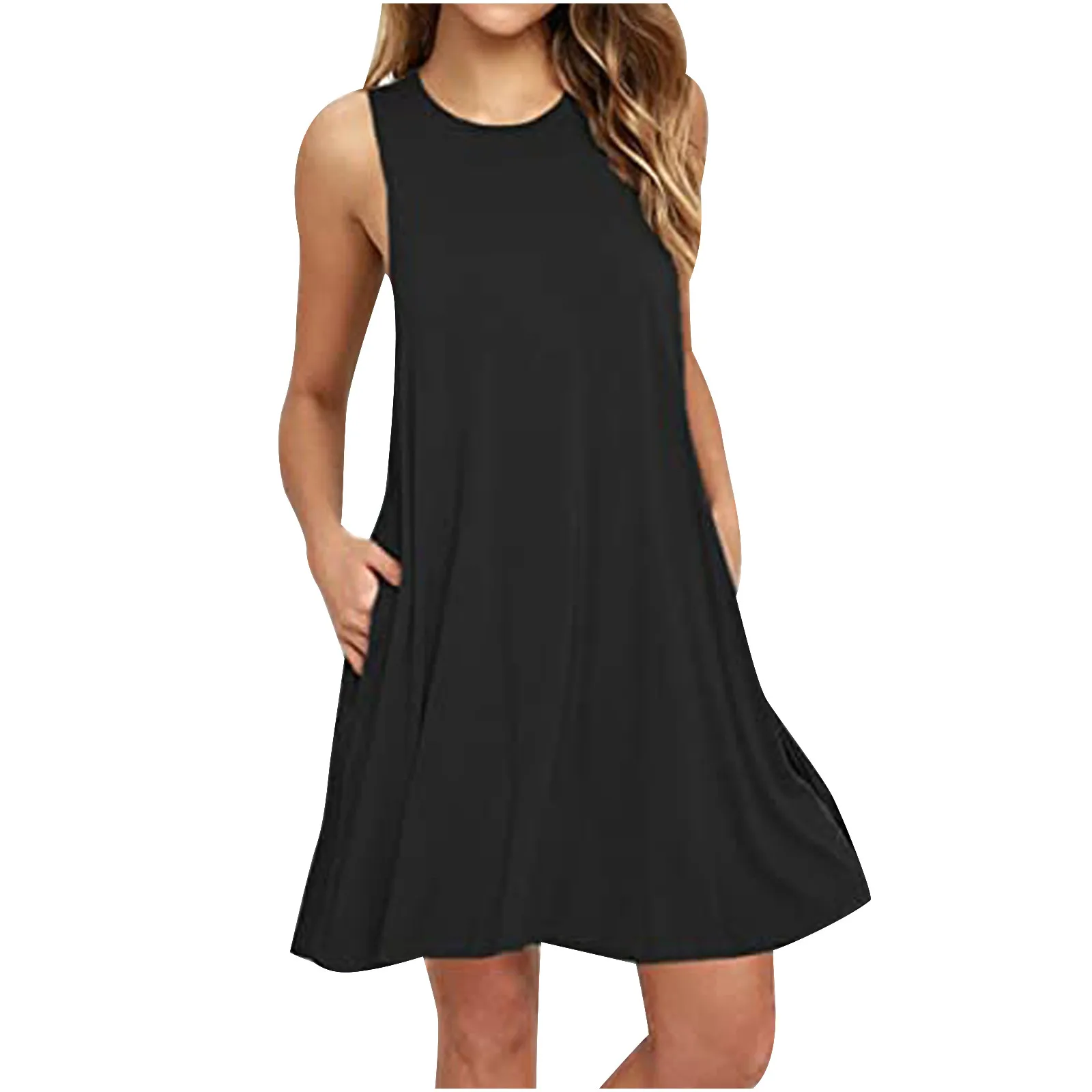 

Женское платье с коротким рукавом и круглым вырезом, черное или синее повседневное свободное платье из 2022 полиэстера, уличное белое платье, ...
