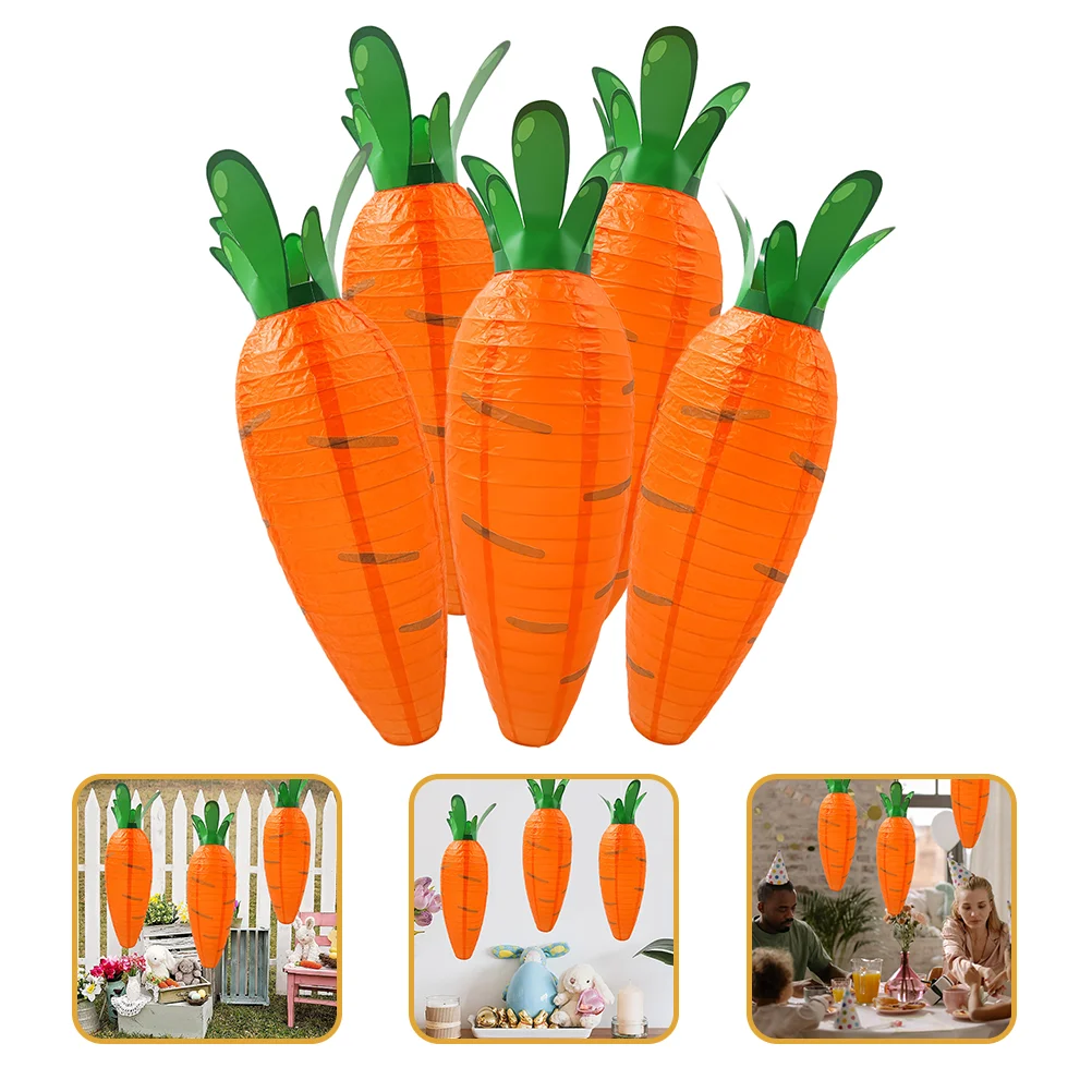 5 Pcs Cartoon Carrot Lanterns Hanging Easter Decorations Outdoor Decorative Paper Japanese Celebration