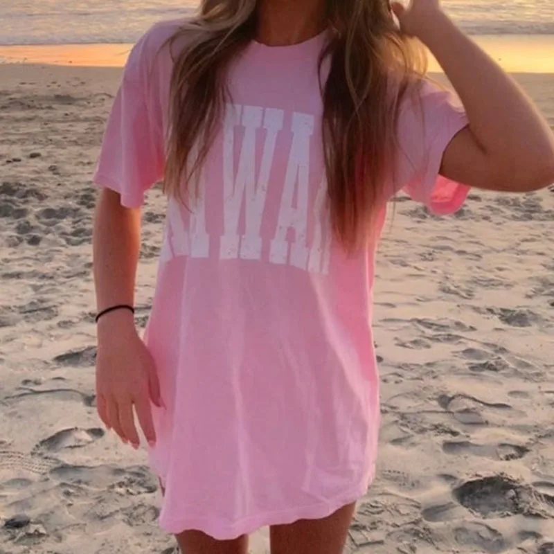 

Женская футболка оверсайз с коротким рукавом, розовая Повседневная Свободная футболка с надписью, лето 2022
