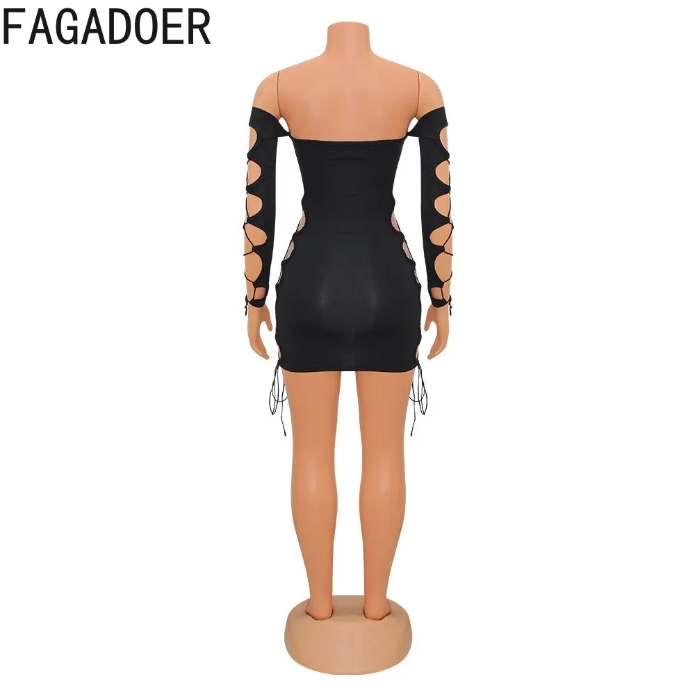 Черное пикантное однотонное мини-платье FAGADOER с вырезами и открытыми плечами 2024
