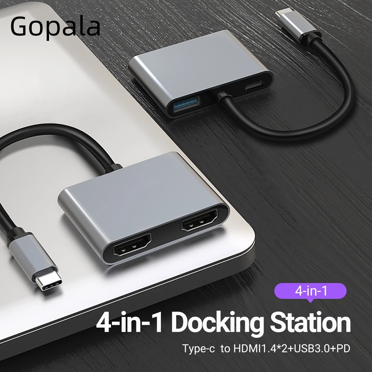 Адаптер Gopala с USB C на два HDMI 4K @ 30 Гц 3 0 100 Вт поддержка PD для MacBook Pro Air Dell(MST