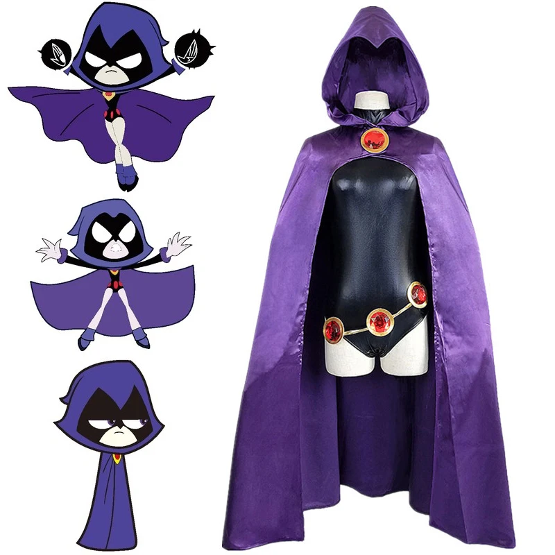 Женский костюм для косплея из аниме подростковые Титаны с пурпурной накидкой