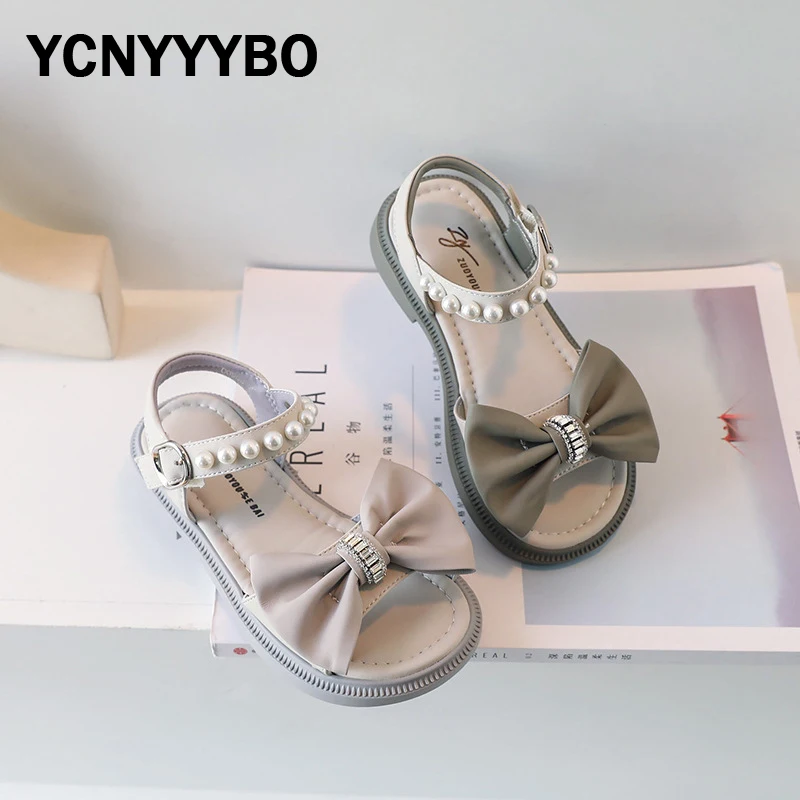 

Сандалии Детские с бантом, пляжные шлепанцы для девочек, с жемчугом, Классическая модная обувь, сладкие туфли для танцев, цвет черный, лето