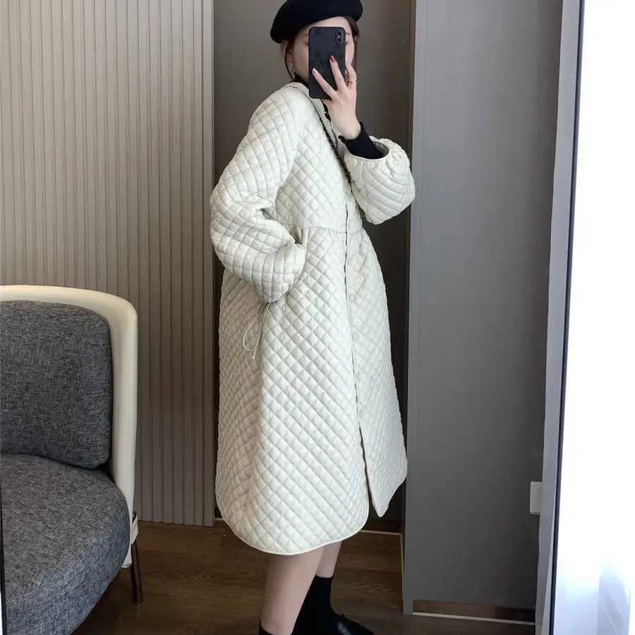Autumn and Winter 2022 New Korean Fashion Casual Loose Lightweight Cotton Dress Medium Long Warm Cotton Elegant Women's Coat