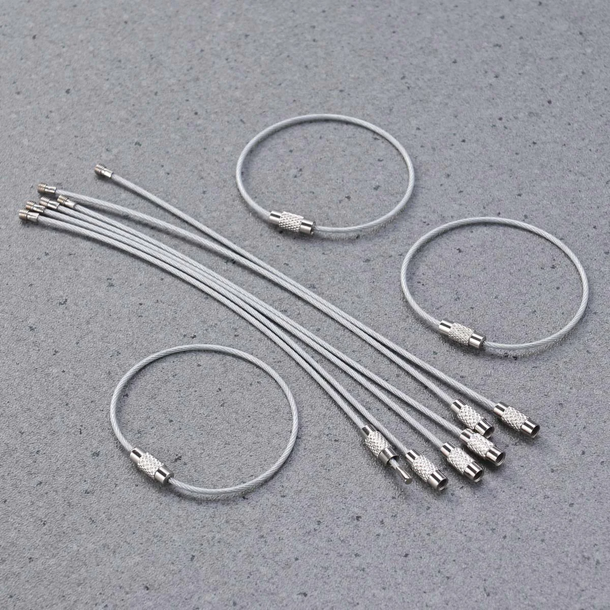 25 Pcs Key Fob Wire Keychains Cable Loop Heavy Bracelet Tag Keepers Ring Silver