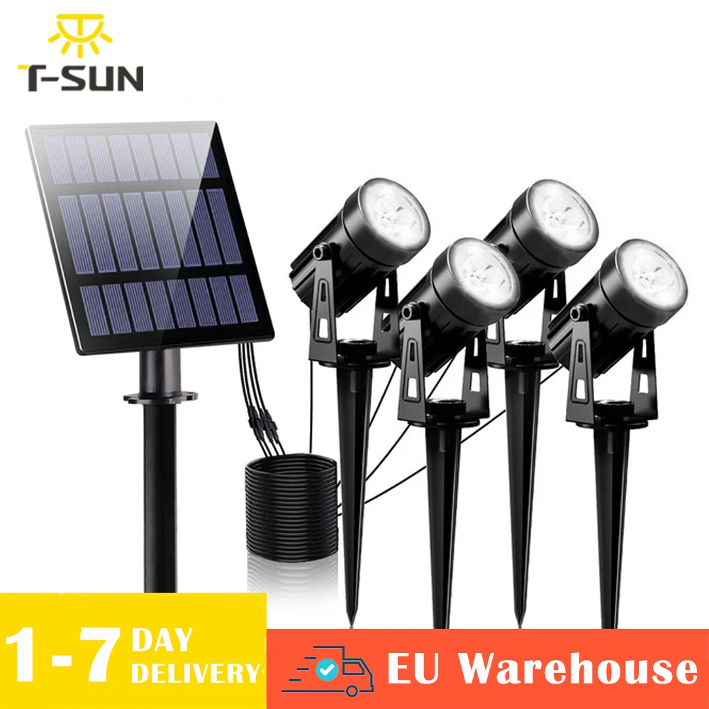 T-SUN 3000k/6000k Solar Light IP65 Waterproof Solar Power Garden Light Outdoor Solar Spotlight Super Bright Adjustable Lawn Lamp