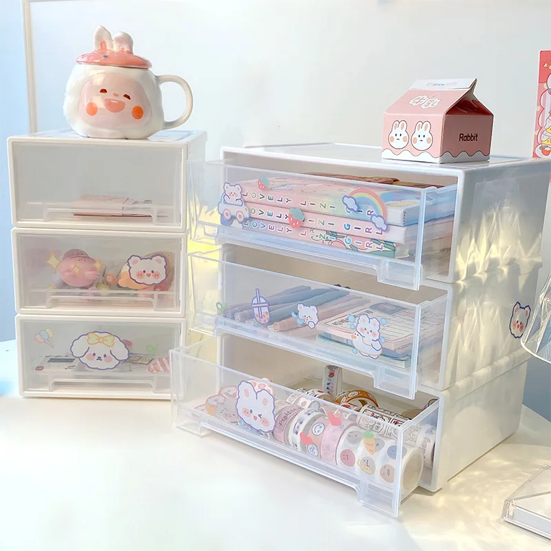 

Simple Desktop Storage Box Transparent Drawer Type Cosmetics Storage Box Student Stationery Sundries Sorting Box Wholesale