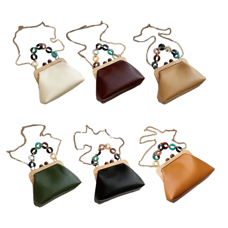

Элегантная женская сумка из искусственной кожи, винтажный клатч с клипсой и цепочкой, сумка через плечо, идеальная для любого
