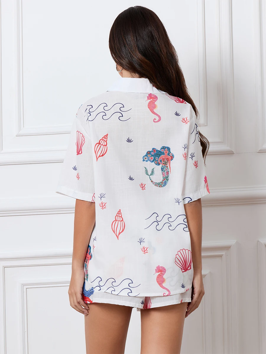 Женский комплект из 2 предметов Y2K рубашка с коротким рукавом и пуговицами шорты