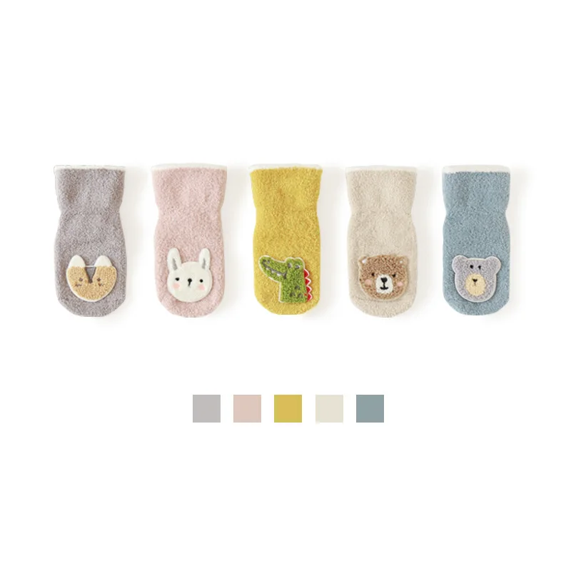 

5 Pair/lot 1-3Y Baby Socks Winter Warm Plush Towel Cartoon Socks New Born Baby Boys Girls Non-slip Floor Socks Toddler Socks
