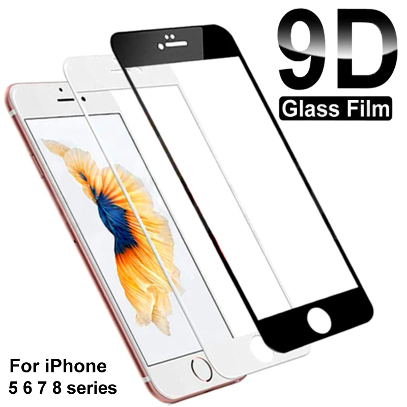 

9D Full Glue Tempered Glass For iPhone 7 8 6 6S Plus Glass Screen Protector On iPhone 5 5C 5S SE 2020 Glass Protective Film Case