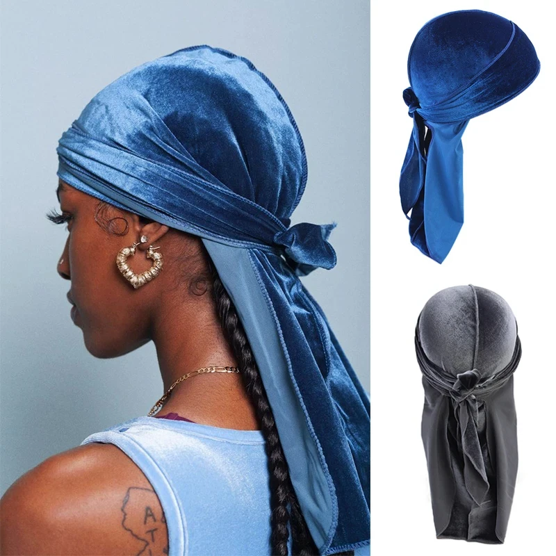 Модные бархатные шапки-банданы Durag для мужчин и женщин Du Rag унисекс однотонная