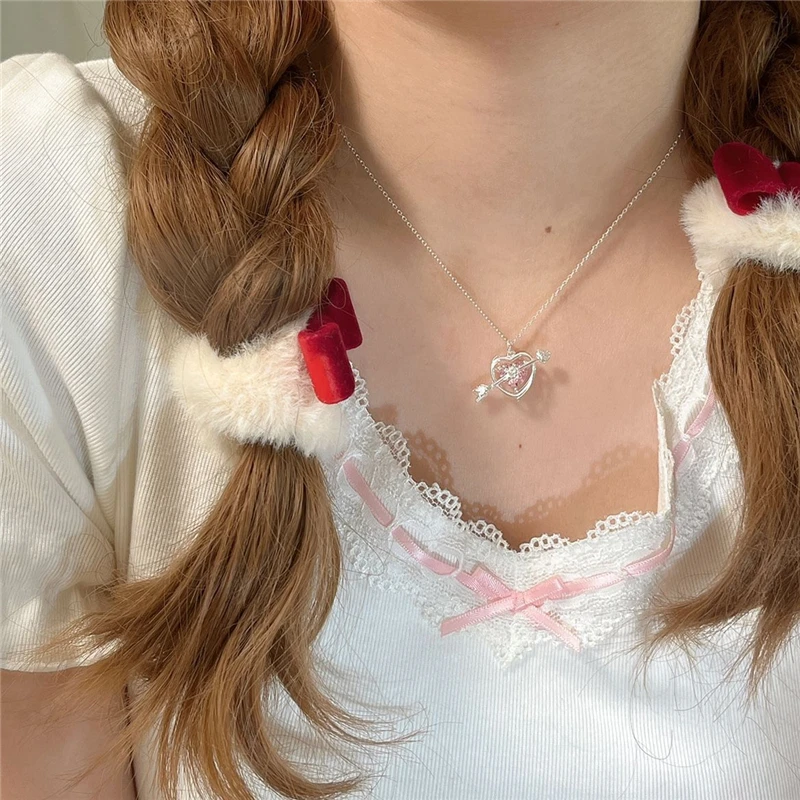 

2022 New Korean Fashion Aesthetic Pink Crystal Peach Heart Pendant Necklace For Women Girl Party Wedding Jewelry Accessories Hot