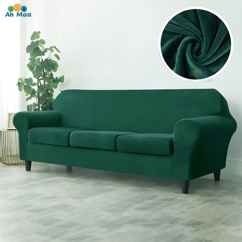 

Velvet 4 Piece High Stretch Sofa Slipcover Sofa Cover Furniture Protector Form Fit Thick Velvet Sofa Cover for 3 Cushion Couch