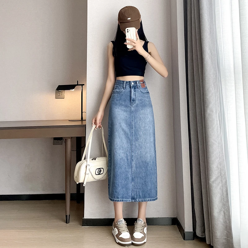 

Vintage Denim Women Skirts 2023 New Empire Slim Fit Korean Version Half-body Skirt SUMMER Split Clothing YCMYUNYAN