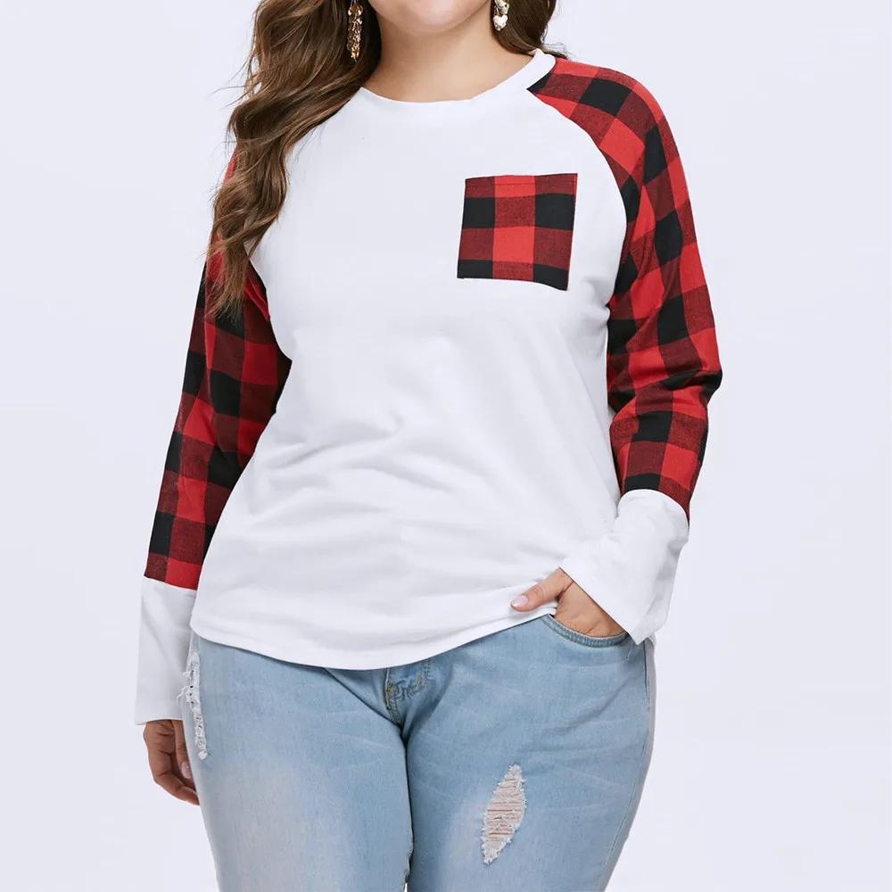 

Merry Christmas Women Hoodies Red Plaid Graphic Sweatshirt Large Size Female Pullover Tops Female Vantage Oversize Blouses