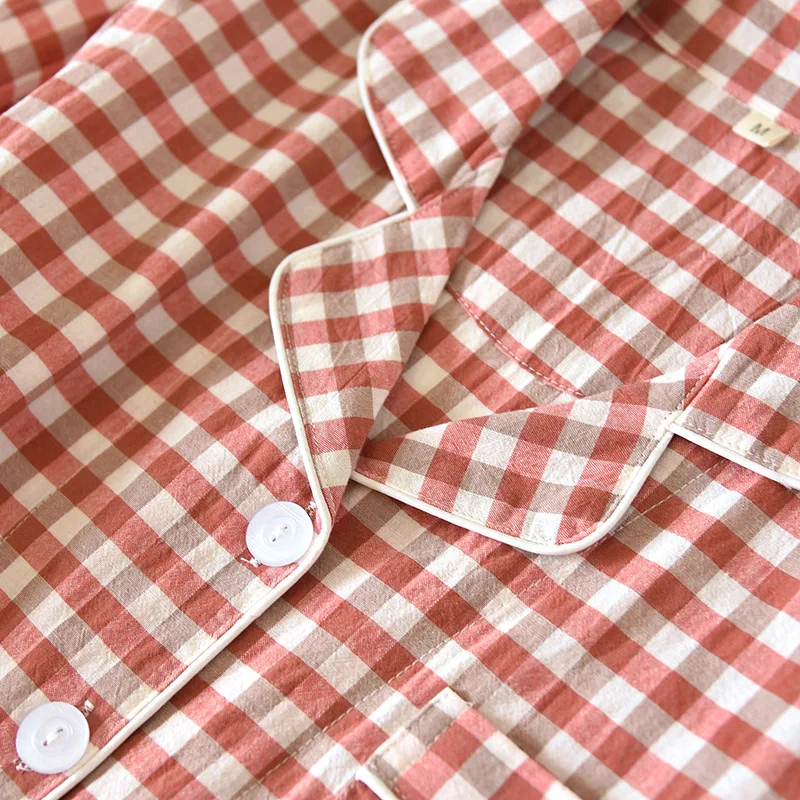 2023 New Sleepwear Checked Couple Pajama Suit 100%  Women's Cotton This Men's  Long-sleeved Trousers Home Suit Two-piece Pijama