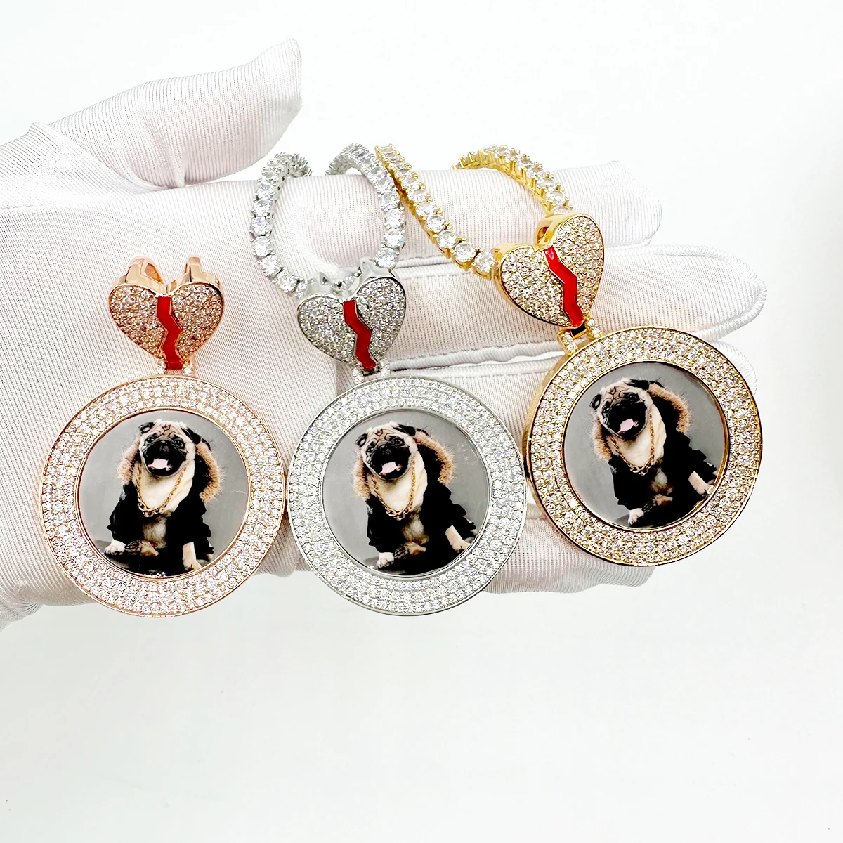 Drip Letter Custom Photo Necklace for Women Personalized Picture Pendant Broken Heart Bail Hip Hop Jewelry