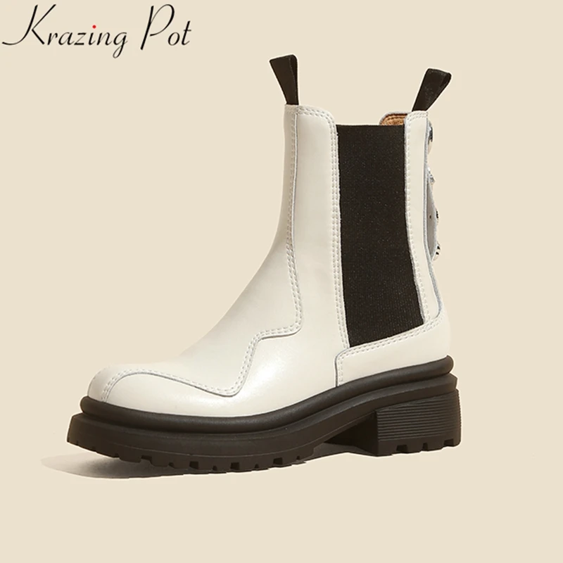 

Ботинки-челси из воловьей кожи на среднем каблуке, с круглым носком, размеры до 40