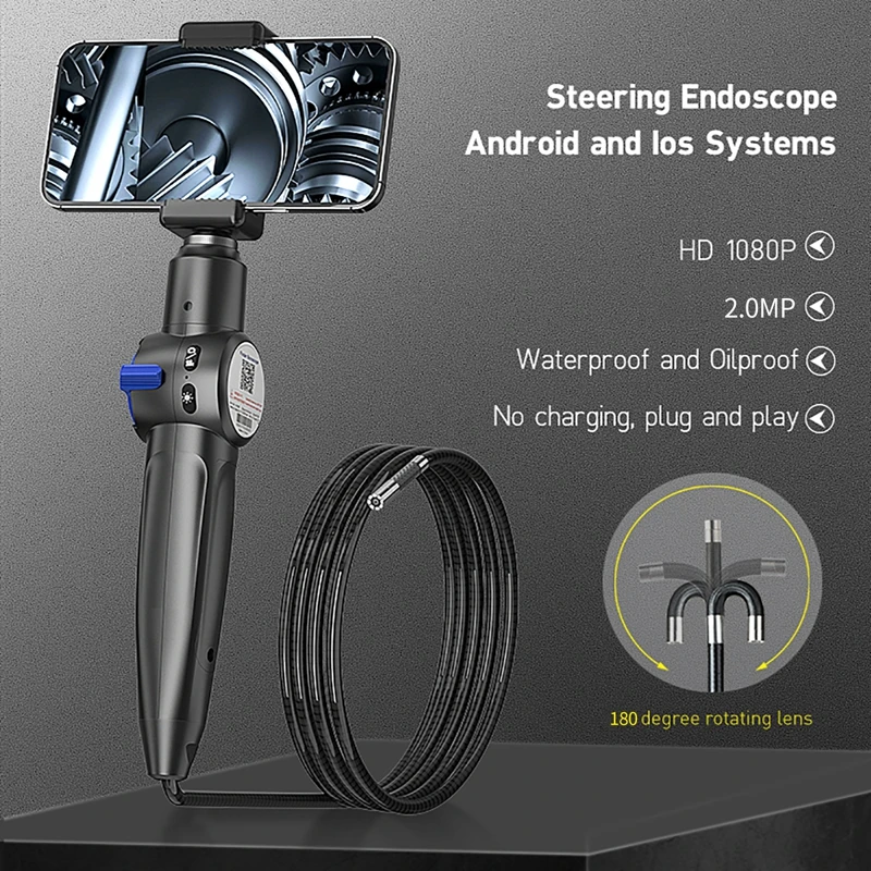 

8,5 мм объектив 1080P рулевой гибкий Змеиный бороскоп Инспекционная камера для Android IOS настенная механика автомобильный эндоскоп Reapir инструменты