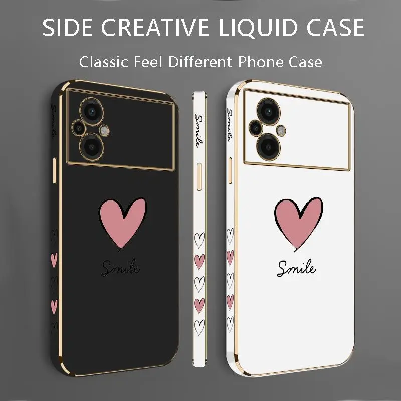 Big Red Heart Luxury Plating Phone Case For Xiaomi Poco M5 M4 Pro F4  X4 GT F4 GT X4F3 X3 M3 X3 NFC X2 X3 Pro C40 Cover