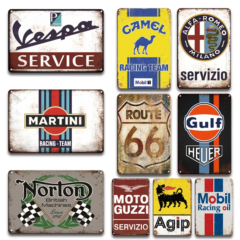 

Motor oil Gas Racing Team Brand Vintage Metal signs Garage Man Cave Wall Decoration Accessories Retro Metal Plates Wall Stickers