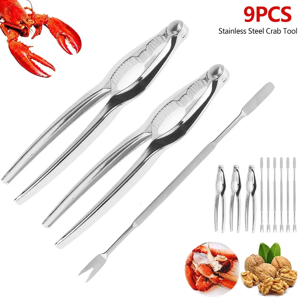 

Seafood Tool Sets Crab Crackers Picks Spoons Set Stainless Steel Crab Peel Shrimp Tool Lobster Clamp Pliers Kitchen Accessories