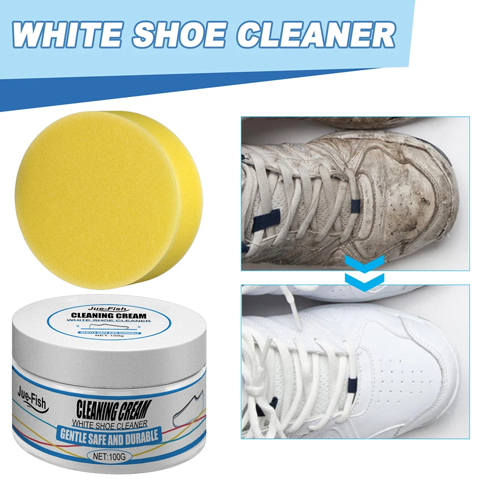 

100g White Shoes Cleaning Cream Stains Remover Shoes Whitening Cleansing Cream With Wipe Sponge For Shoes Sneakers