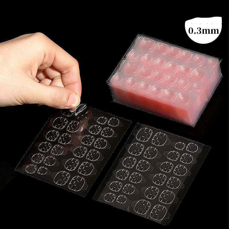 

24 Pcs Transparent Gefälschte Nägel Rosa Gelee Doppelseitigem Klebeband Nagel Ultra-Dünne Band Sticke DIY Tipps Nagel Gel