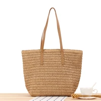 new solid color simple shoulder bag straw tote bag leisure vacation female bag