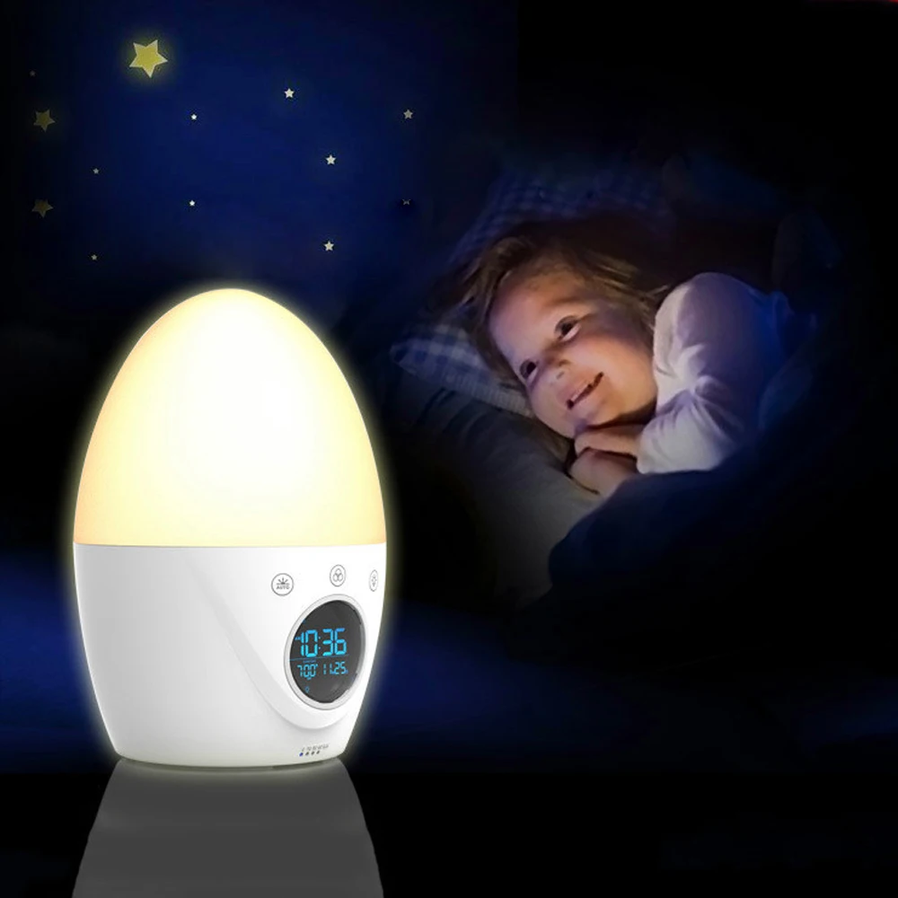 

LED Kids Alarm Clock Lamp Touch Control USB Rechargeable Sleep Night Light Multicolor Wake Up Lamp with Music Gifts for Children