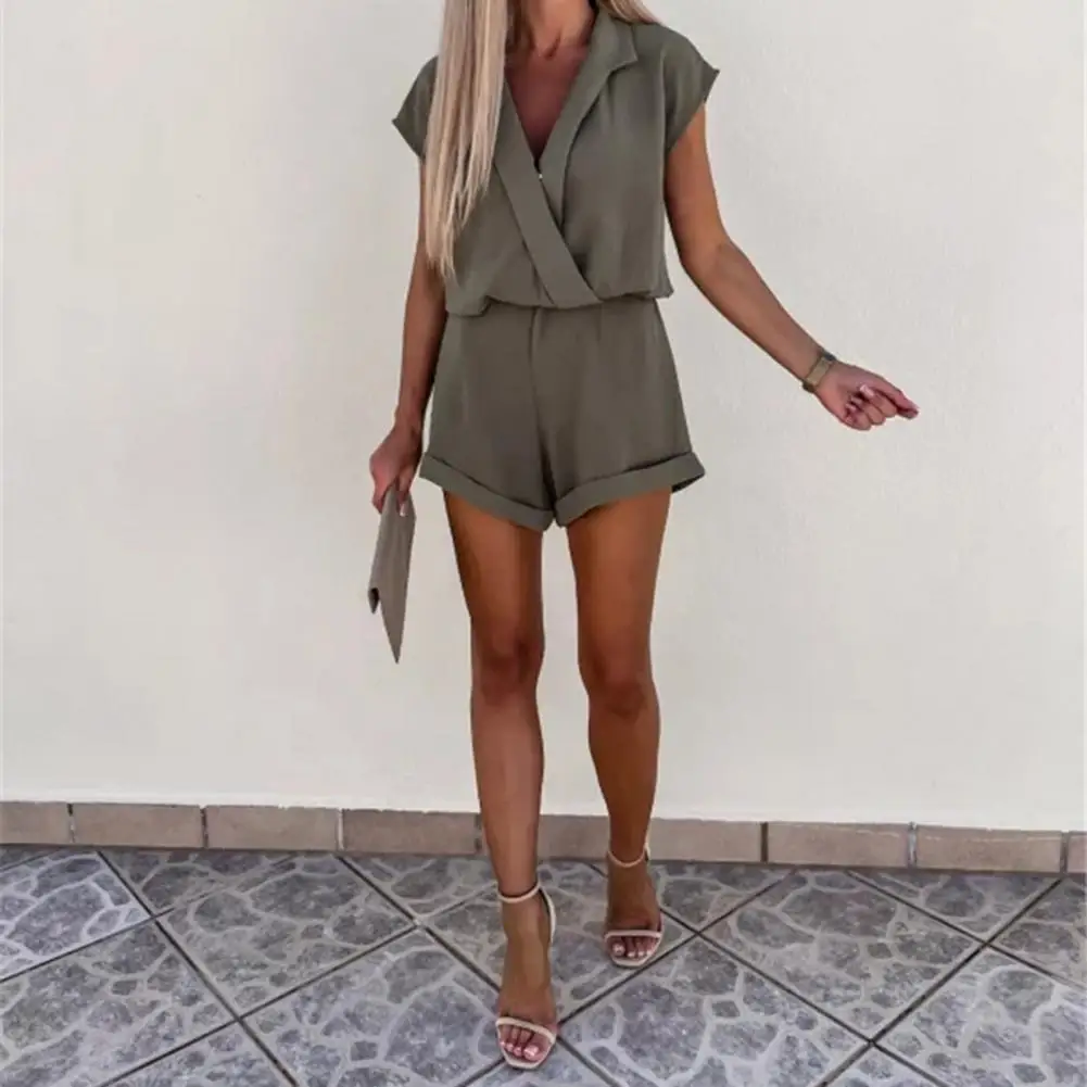 

Women Romper Solid Color Loose V Neck Sleeveless Lightweight Summer Jumpsuit Commute Clothes Fashion Office Short Playsuit Femal
