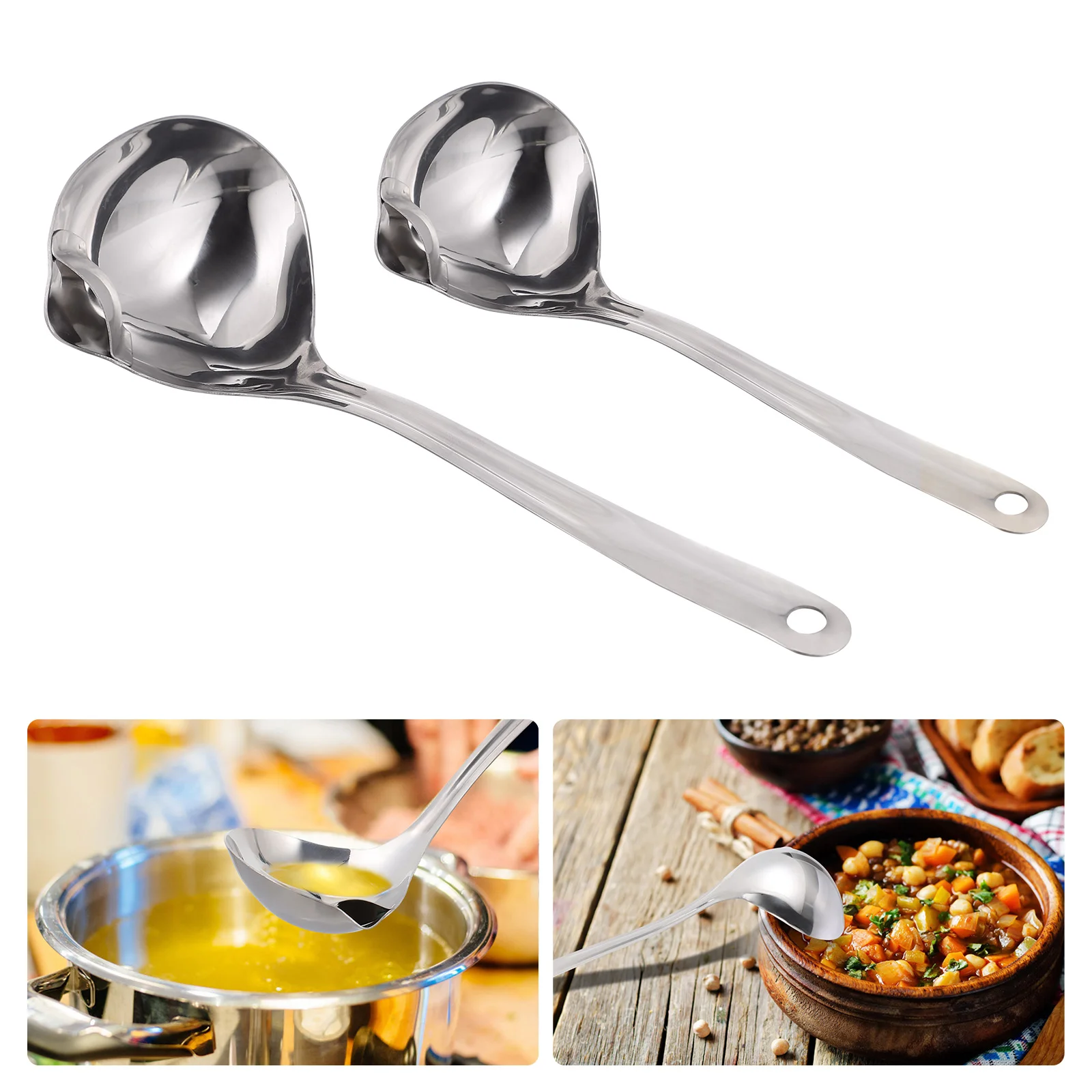 

2 Pcs Stainless Steel Grease Spoon Filter Spoons Oil Colander Kitchen Soup Separator