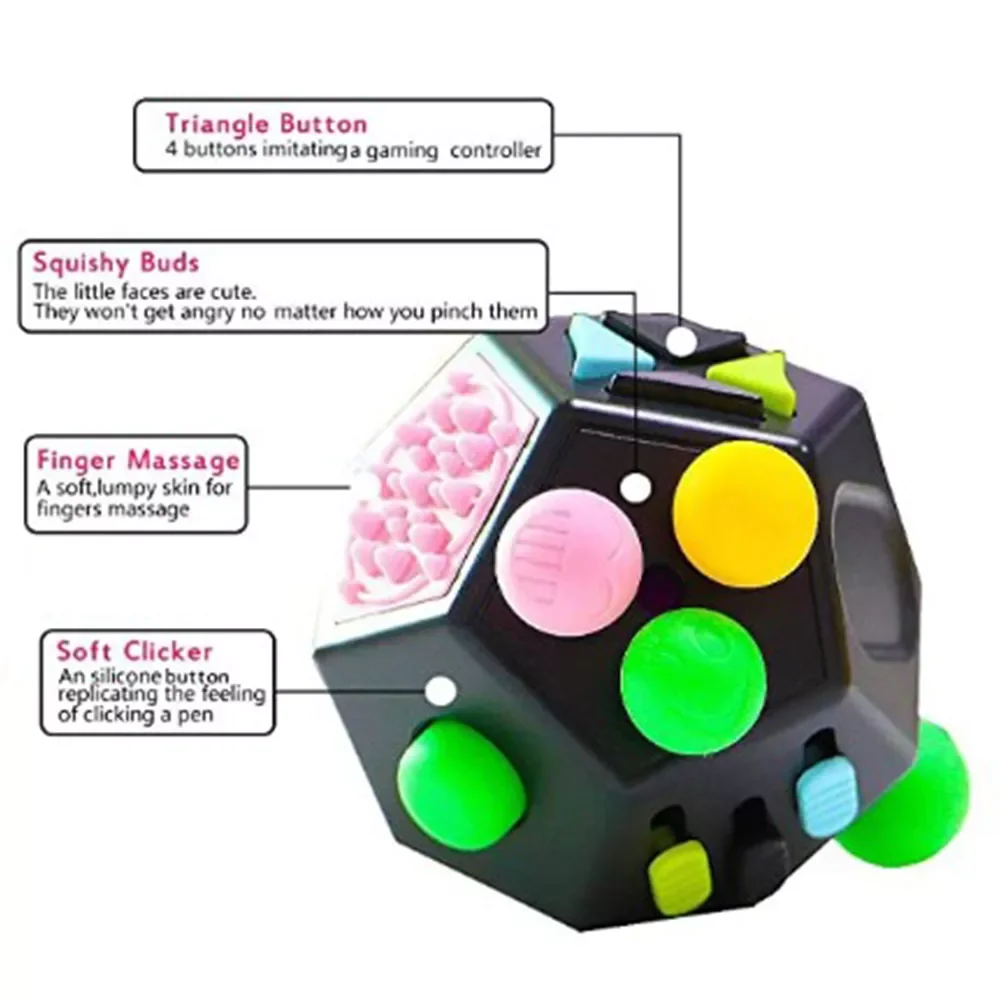 For Autism ADHD Anxiety Relief Focus Kids 12 Sides Dice Anti-Anxiety Stress-Relieve Anti-Stress Magic Stress Fidget Toys enlarge