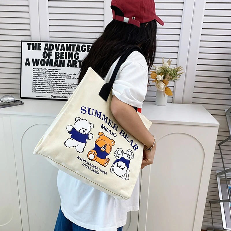 Милая сумка с принтом три маленьких медвежонка большая вместительная холщовая
