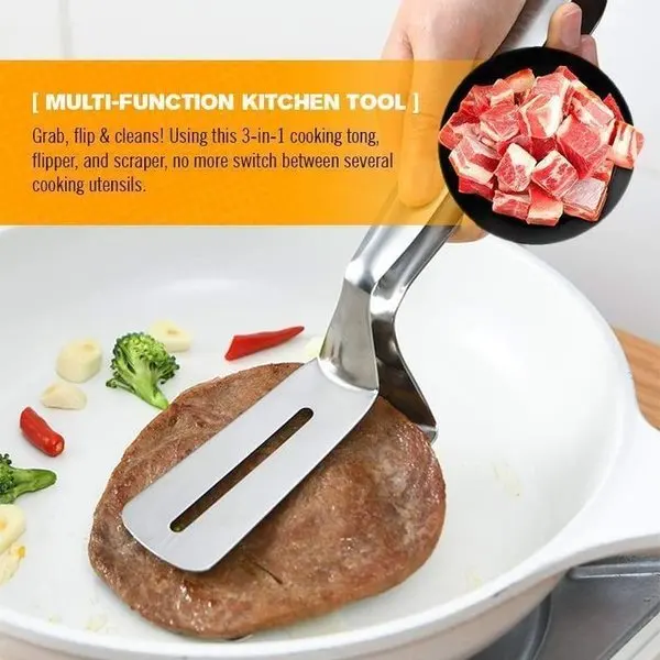 

Household 304 Frying Shovel Pancake Fried Fish Shovel Pizza Steak Clip Barbecue Grilling Tong Kitchen Clamp Cooking Tool