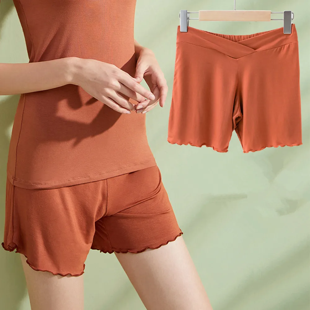 Fdfklak Low Waist Short Maternity Pants For Pregnant Women Clothes Belly Support Summer Thin Leggings Viscose Sleepwear