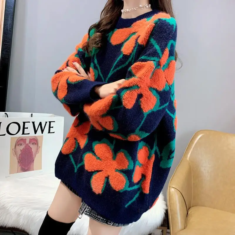 

Women Pullover Sweaters 2022 Autumn Winter Tops Korean Slim Flower Women Pullover Knitted Sweater Jumper Soft Warm Pull Femme