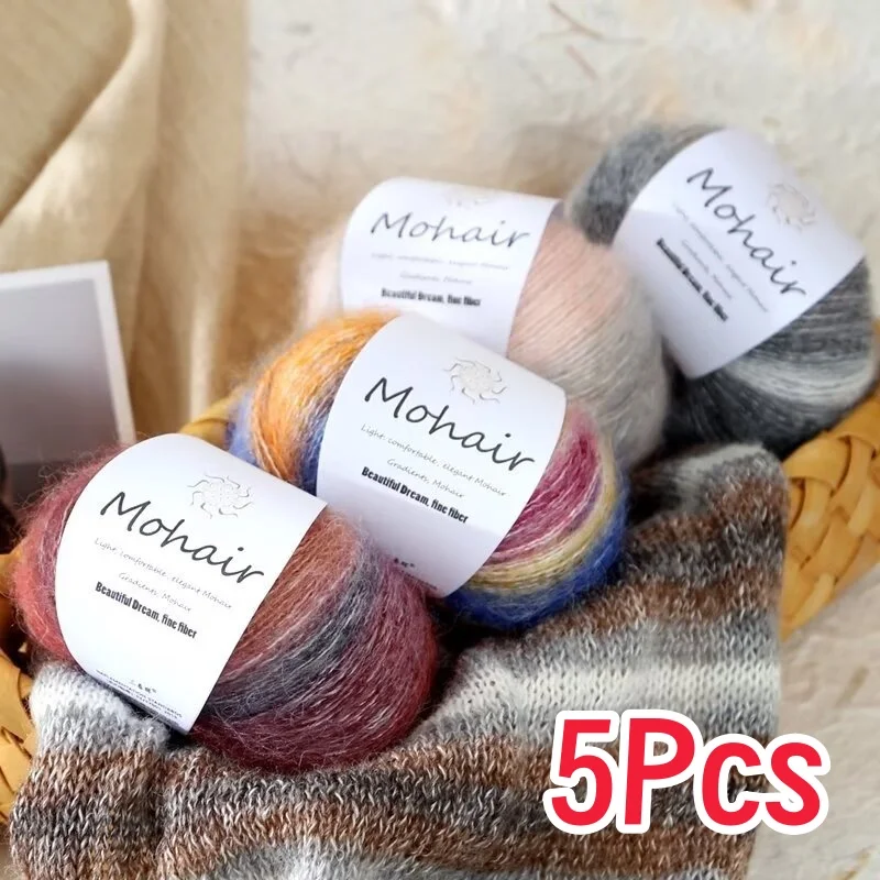 5 шт. градиентная мохеровая мягкая хлопчатобумажная пряжа вязаные свитера ручной